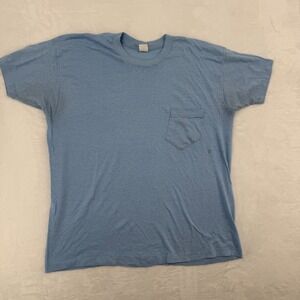VTG 70s 80s Blank Pocket Tee Shirt Sz XL Single Stitch STAINS Kmart USA Made